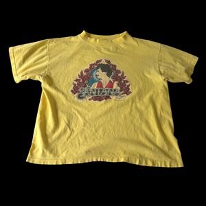 Vintage 1980 Santana Tour Shirt Yellow Rock Band Concert Graphic Tee Mens L XL